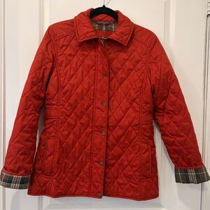 LL Bean Women's Red Quilted Jacket with Plaid Lining - XS